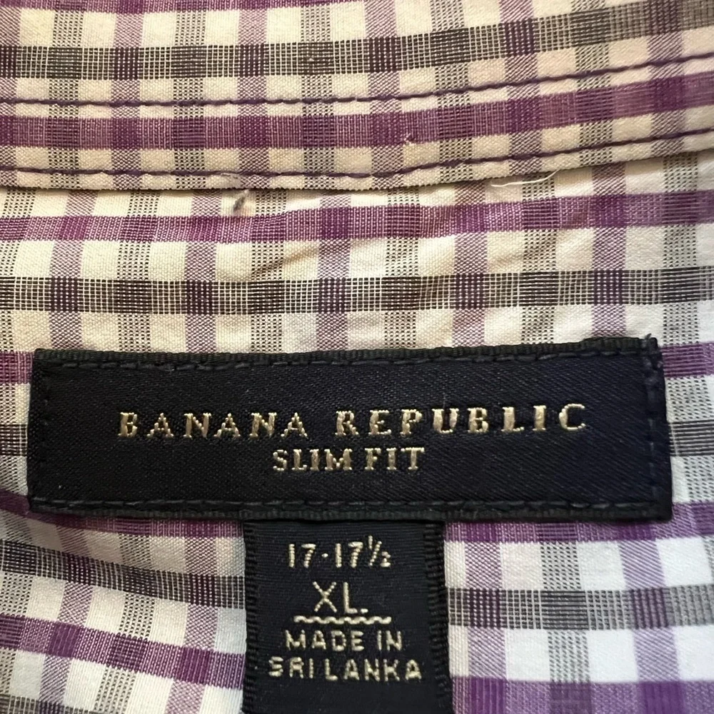 BANANA REPUBLIC PURPLE/LIGHT BLACK/WHITE CHECKED SHIRT
